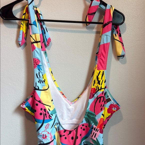 SHEIN Medium Fruit Print Blue Yellow One Piece Swimsuit Adjustable Straps - Picture 10 of 11